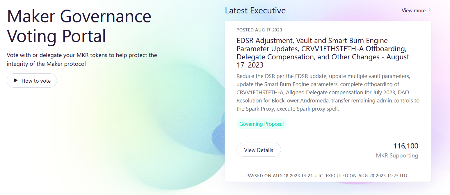 screenshot from MakerDAO's voting site